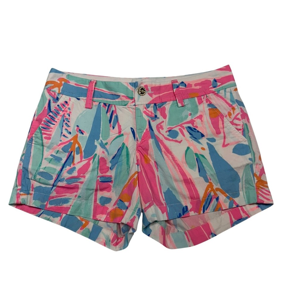 Lilly Pulitzer Callahan Shorts Womens 4 Pink Blue Abstract Print Cotton 19277
